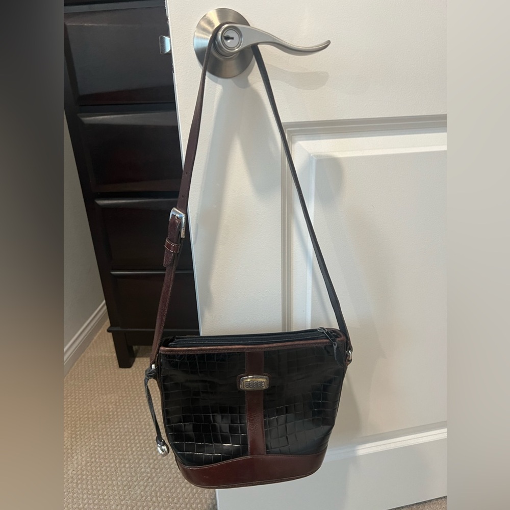 Brighton Purse Black Brown Crocodile Embossed Leather Handbag 9x10x4 w/ Strap